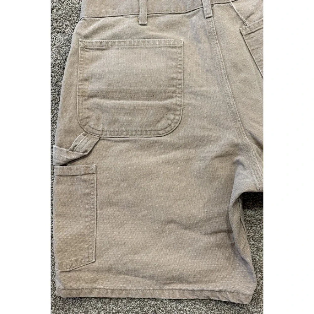 Vintage CARHARTT B25 DES Carpenter Canvas LEATHER PATCH Shorts Sz 32/34 USA MADE